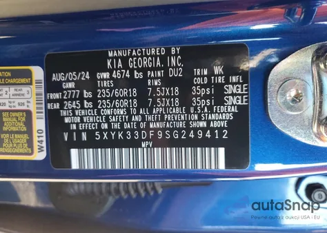 2025 Kia Sportage Ex z USA, uszkodzony, nr VIN 5XYK33DF9SG249412